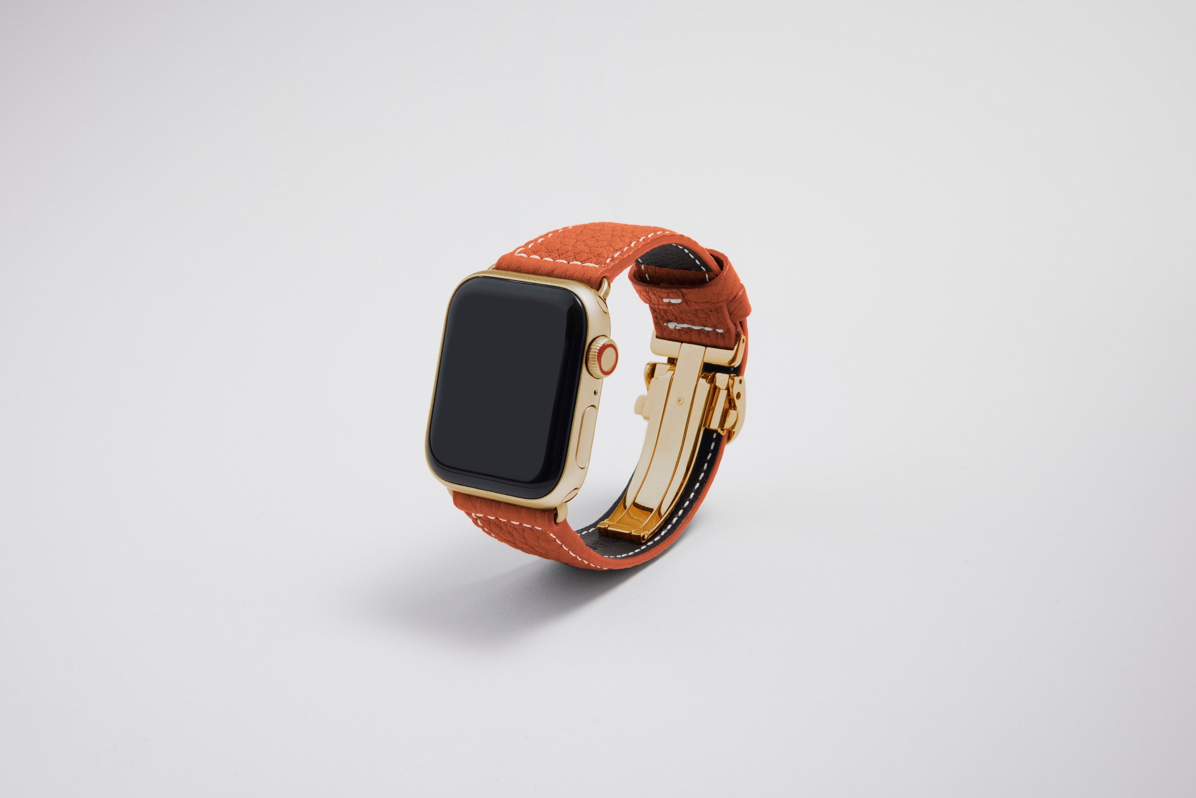Apple Watch用レザーバンド バルセロナオレンジ/ホワイトステッチ