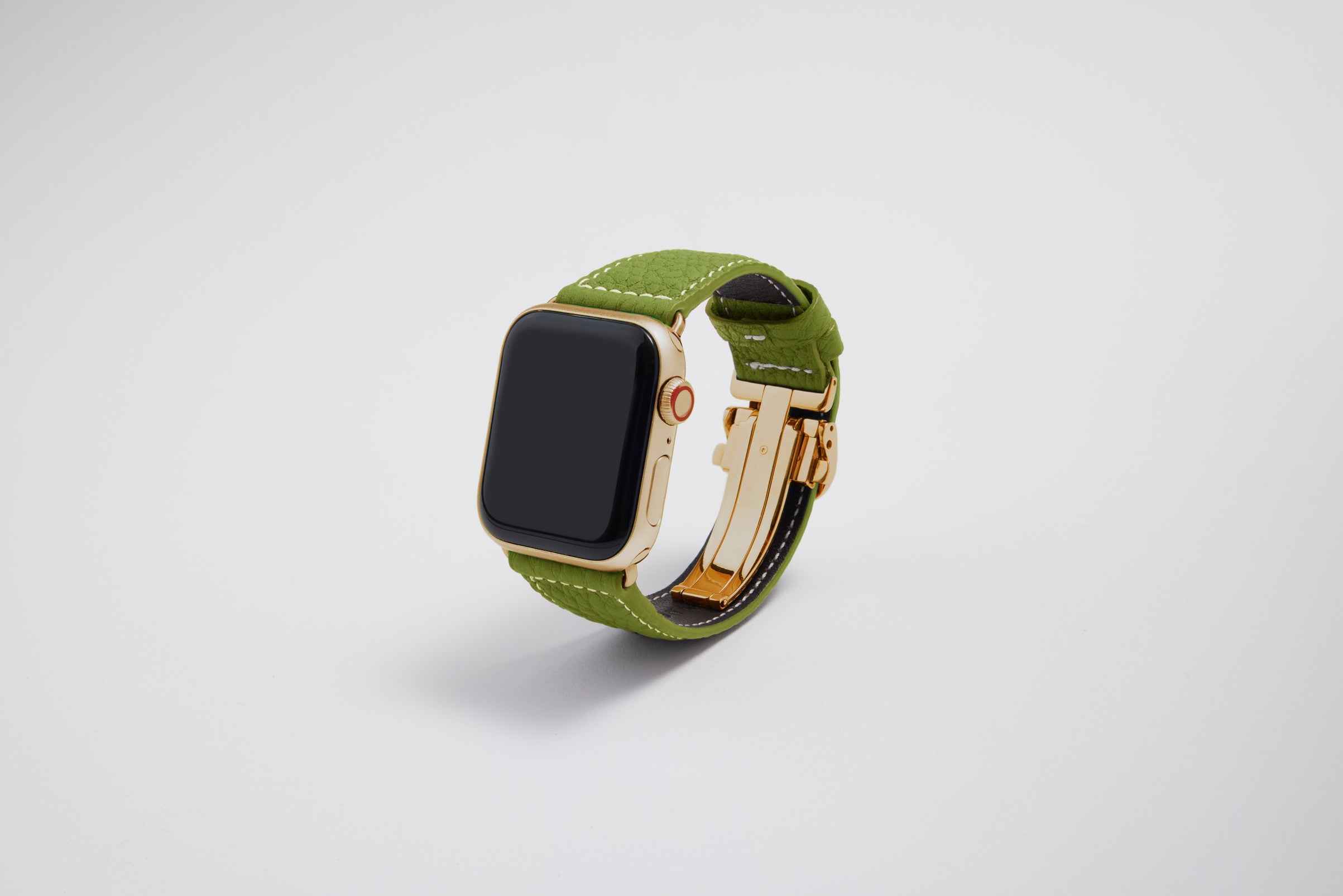 Apple Watch用レザーバンド リモージュグリーン/ホワイトステッチ