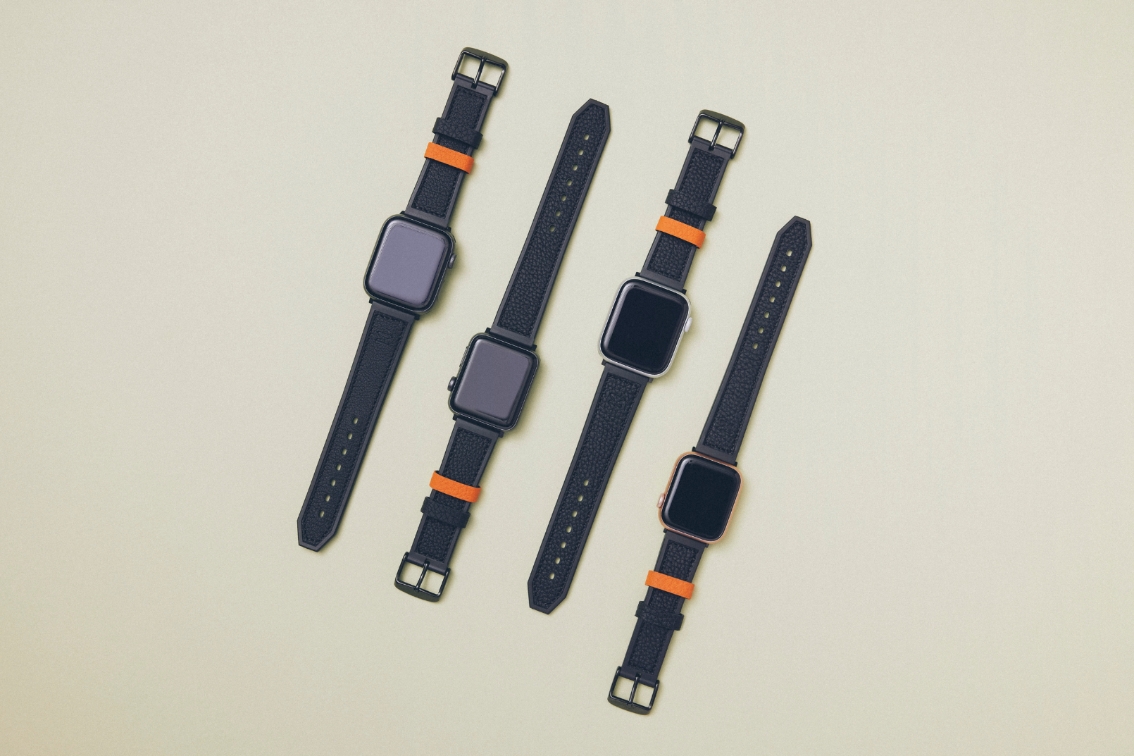 Apple Watch用 スポーツレザーバンド 42mm 41mm 40mm ブラックメタル