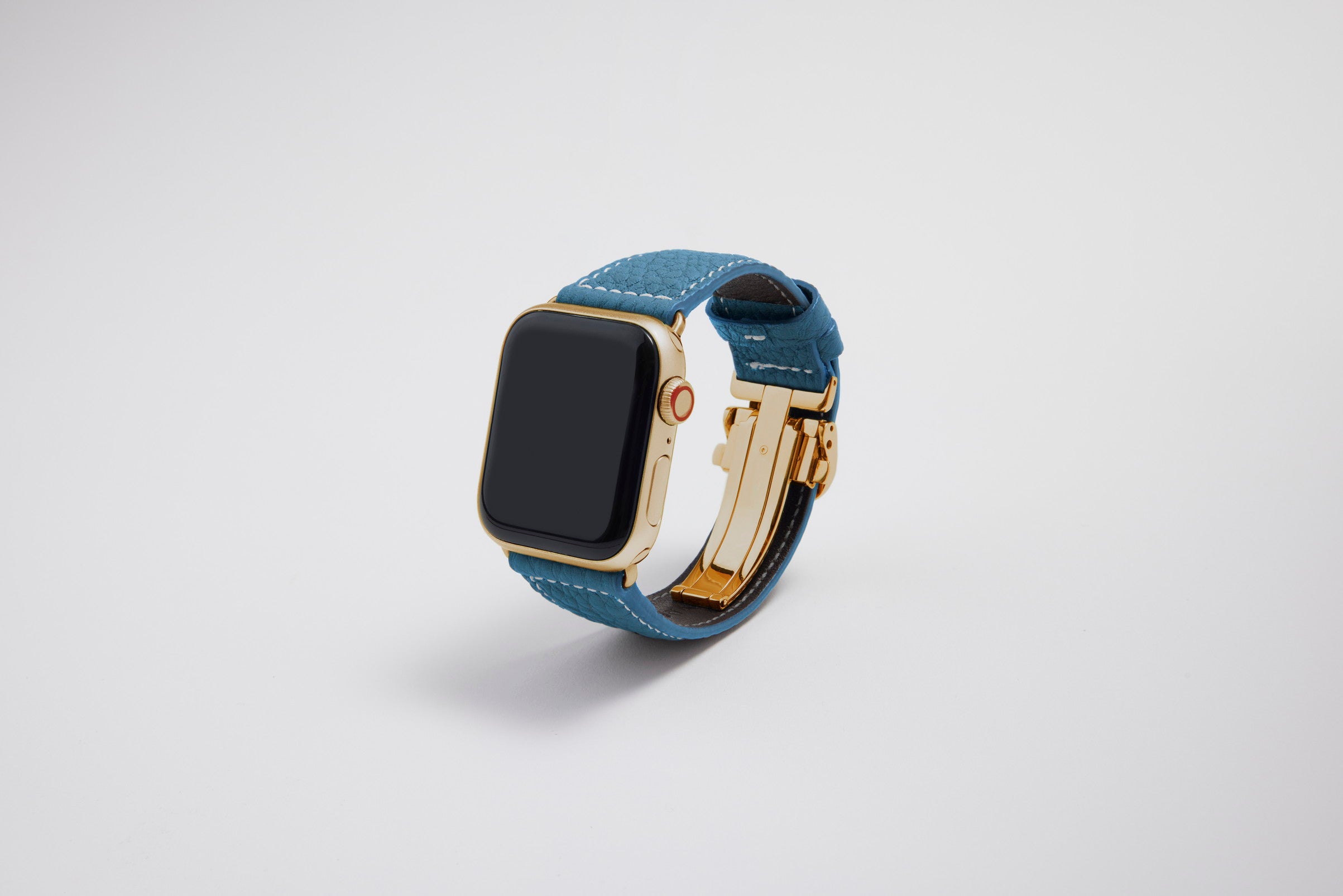 Apple Watch用レザーバンド スカンディナビアンブルー/ホワイトステッチ