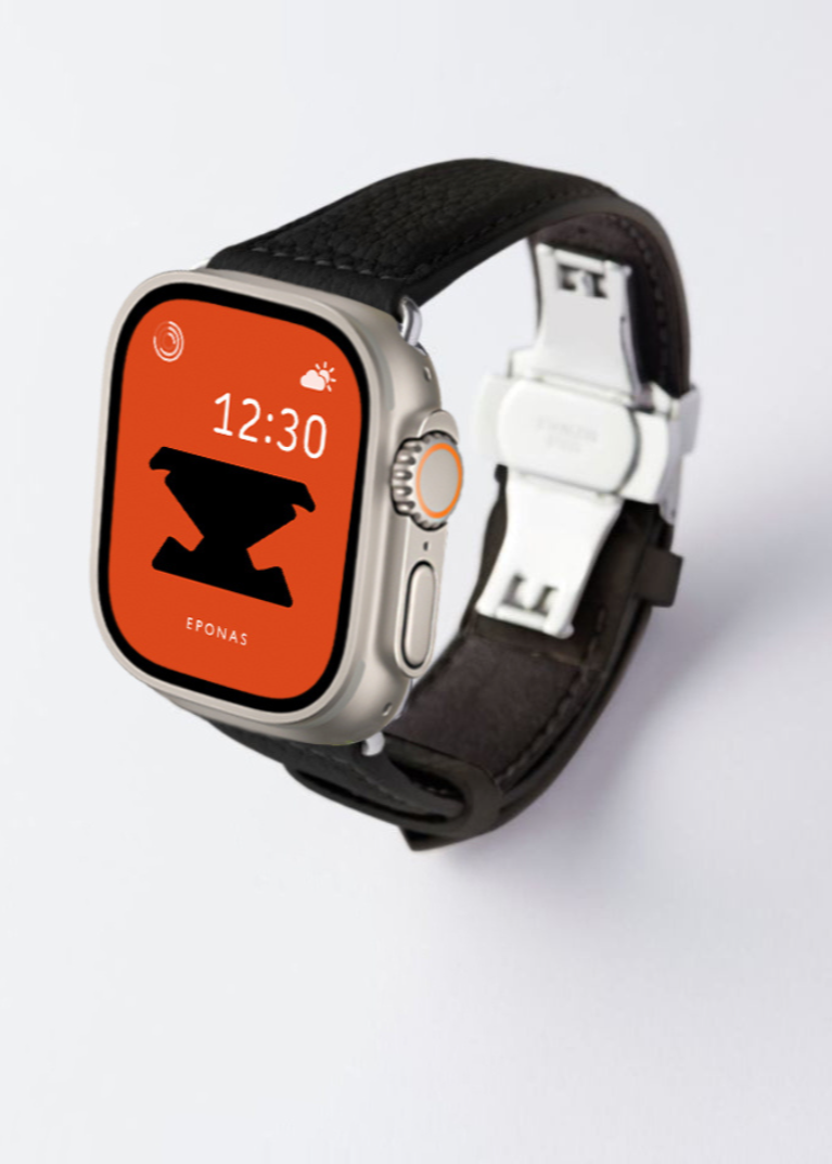 NEW Apple Watch Ultra 49mm 用レザーバンド Wide /シルバーメタル