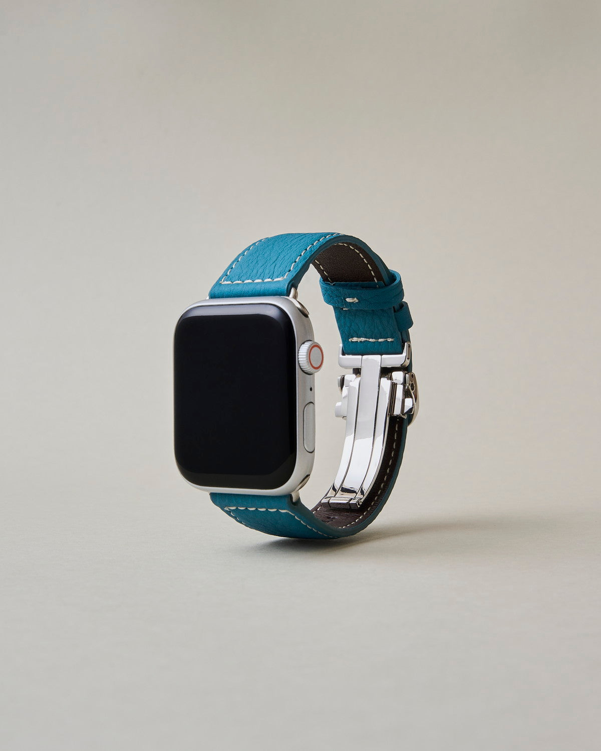 Apple Watch用レザーバンド スカンディナビアンブルー/ホワイトステッチ