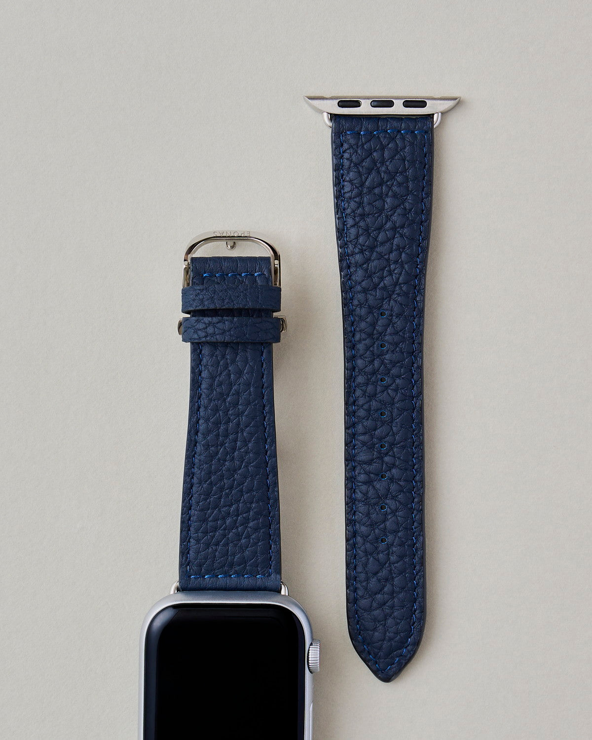 Apple Watch用レザーバンド ミッドナイトブルー/ブルーステッチ