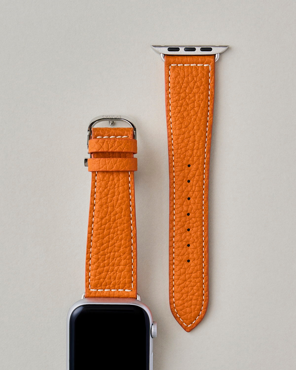Apple Watch用レザーバンド バルセロナオレンジ/ホワイトステッチ