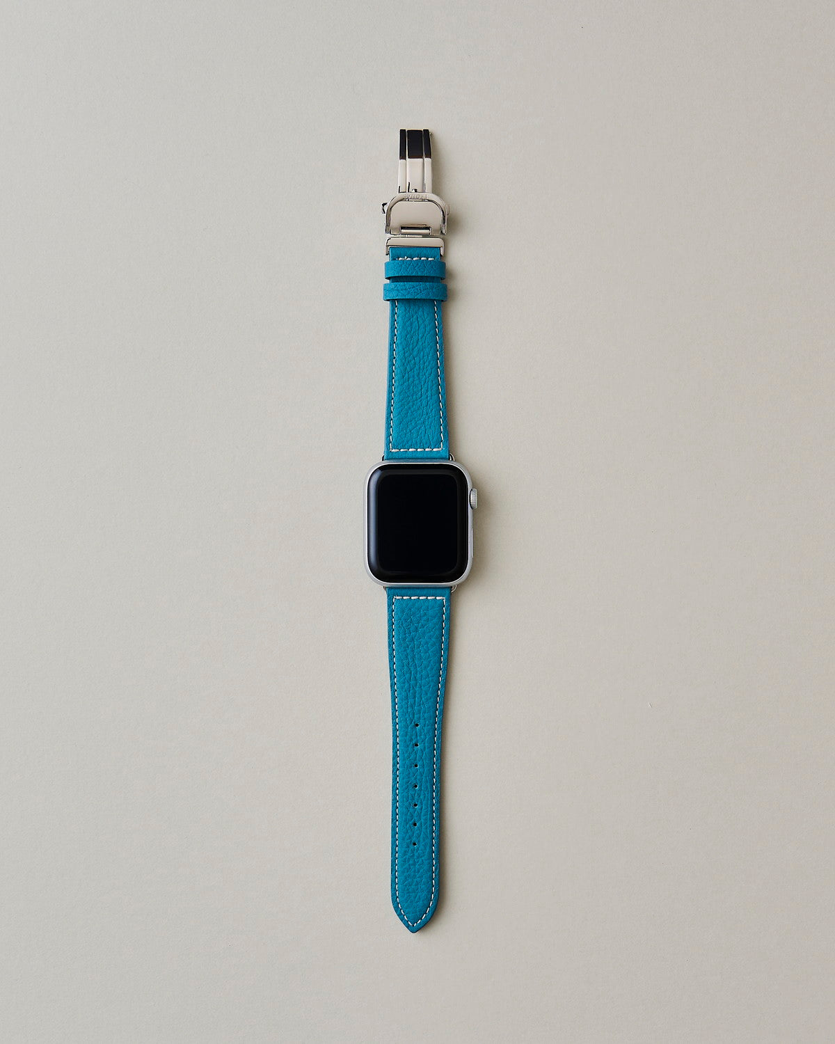 Apple Watch用レザーバンド スカンディナビアンブルー/ホワイトステッチ