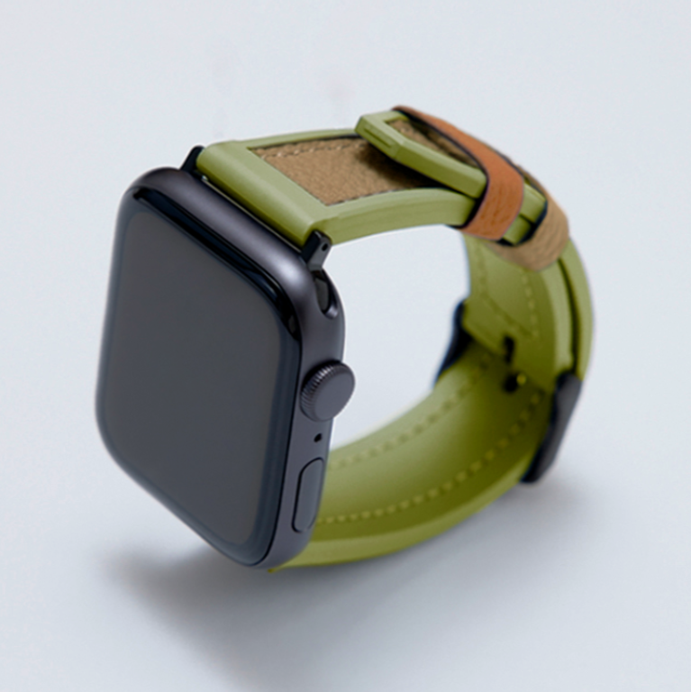 Apple Watch用 スポーツレザーバンド 46mm 45mm 44mm ブラックメタル