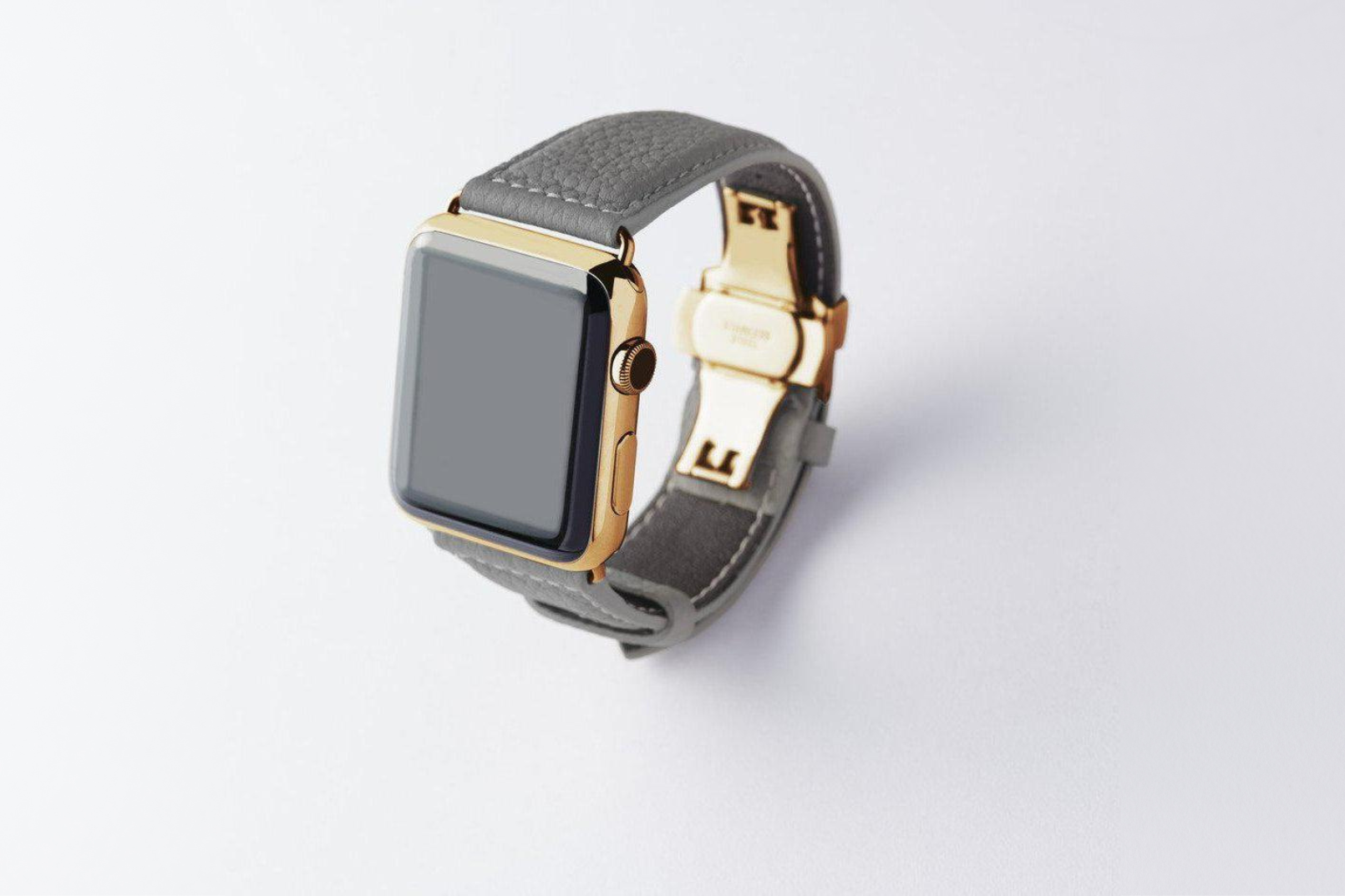 NEW Apple Watch用レザーバンド 45mm 44mm 42mm /イエローゴールドメタル