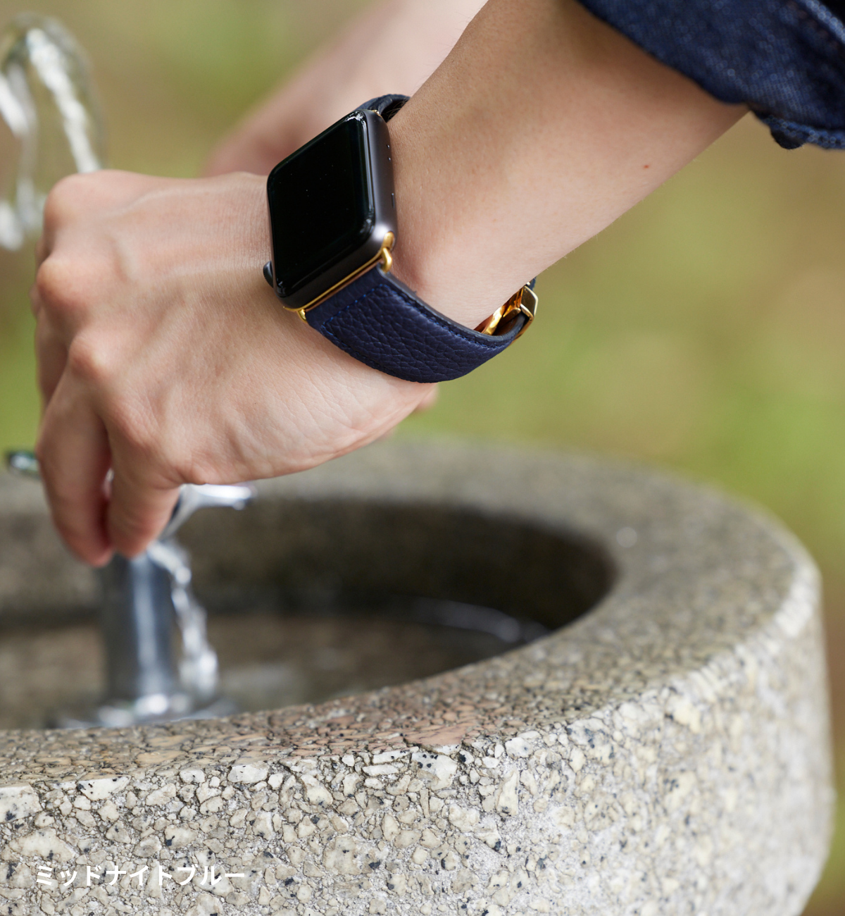 Apple Watch用レザーバンド ベルジアンブラック/ブラックステッチ