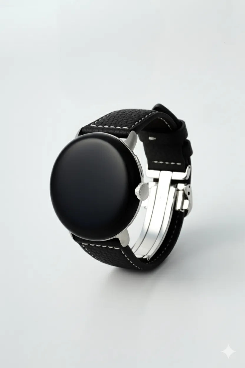 Google Pixel Watch用レザーバンド / シルバーメタル グーグルピクセル