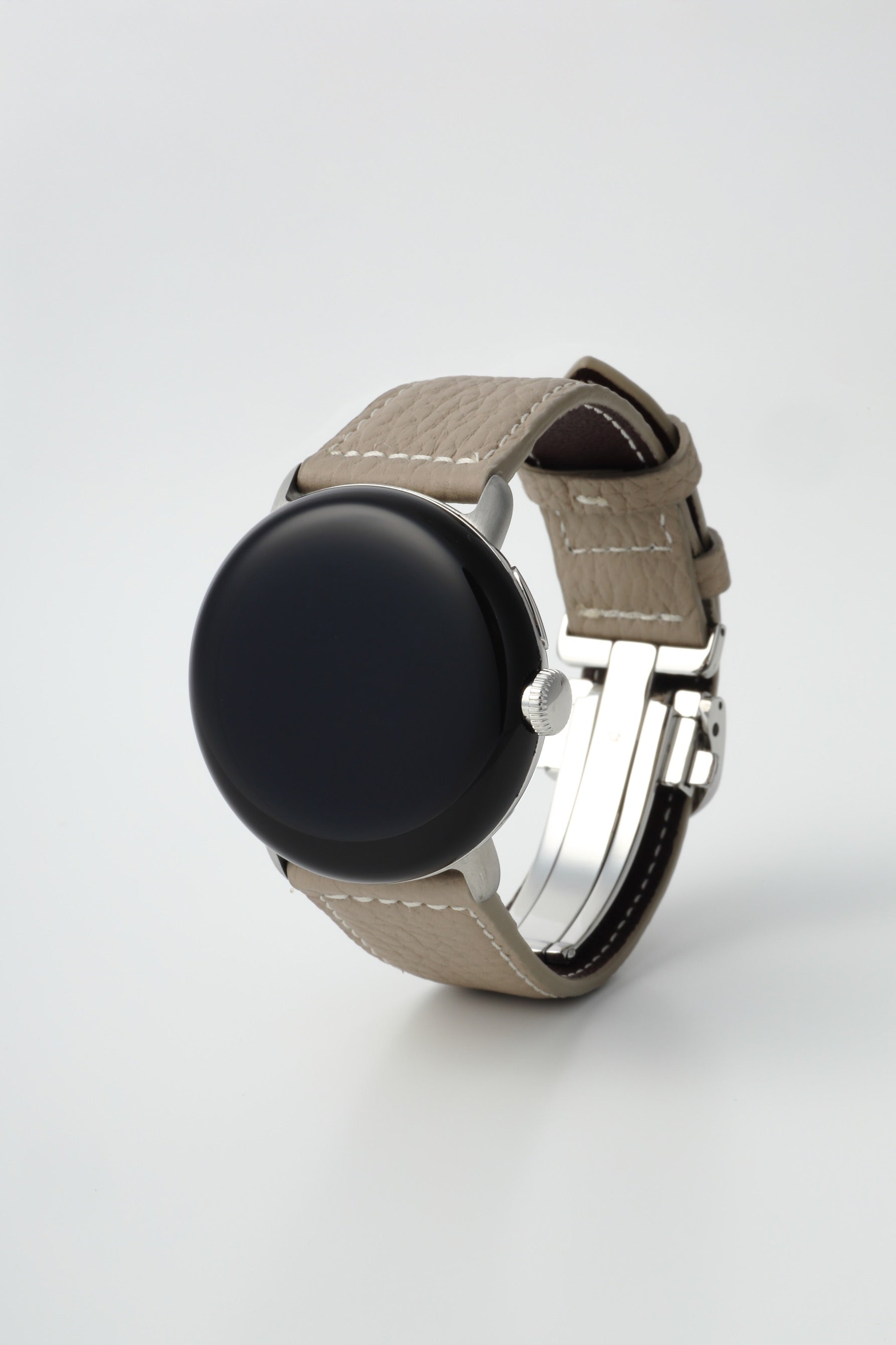 45mm 用 Google Pixel Watch用レザーバンド / シルバーメタル