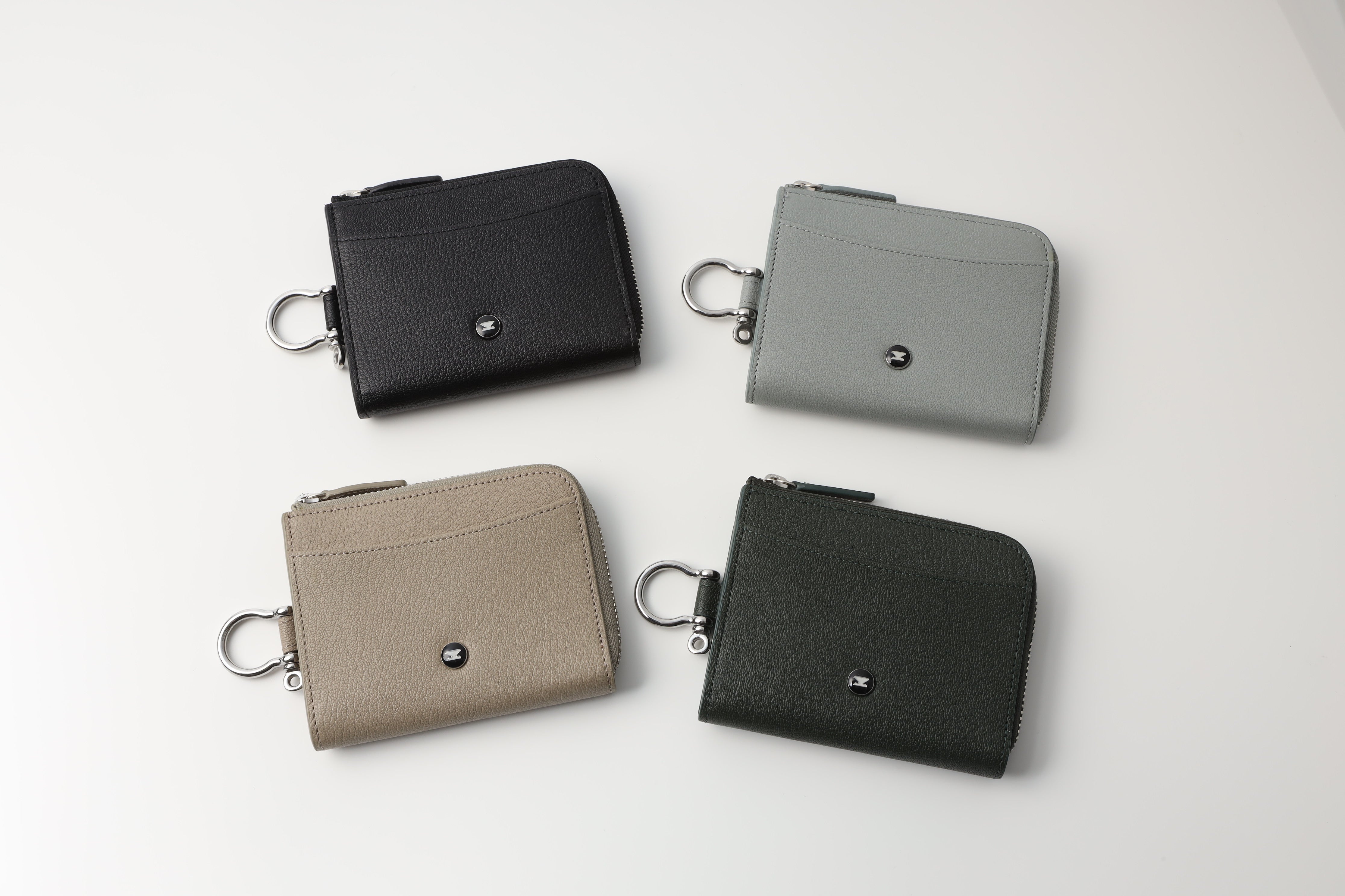 ジップレザーウォレット グレー AirTag 収納ポケット付き 財布 / Zip Leather Wallet Blue Gray