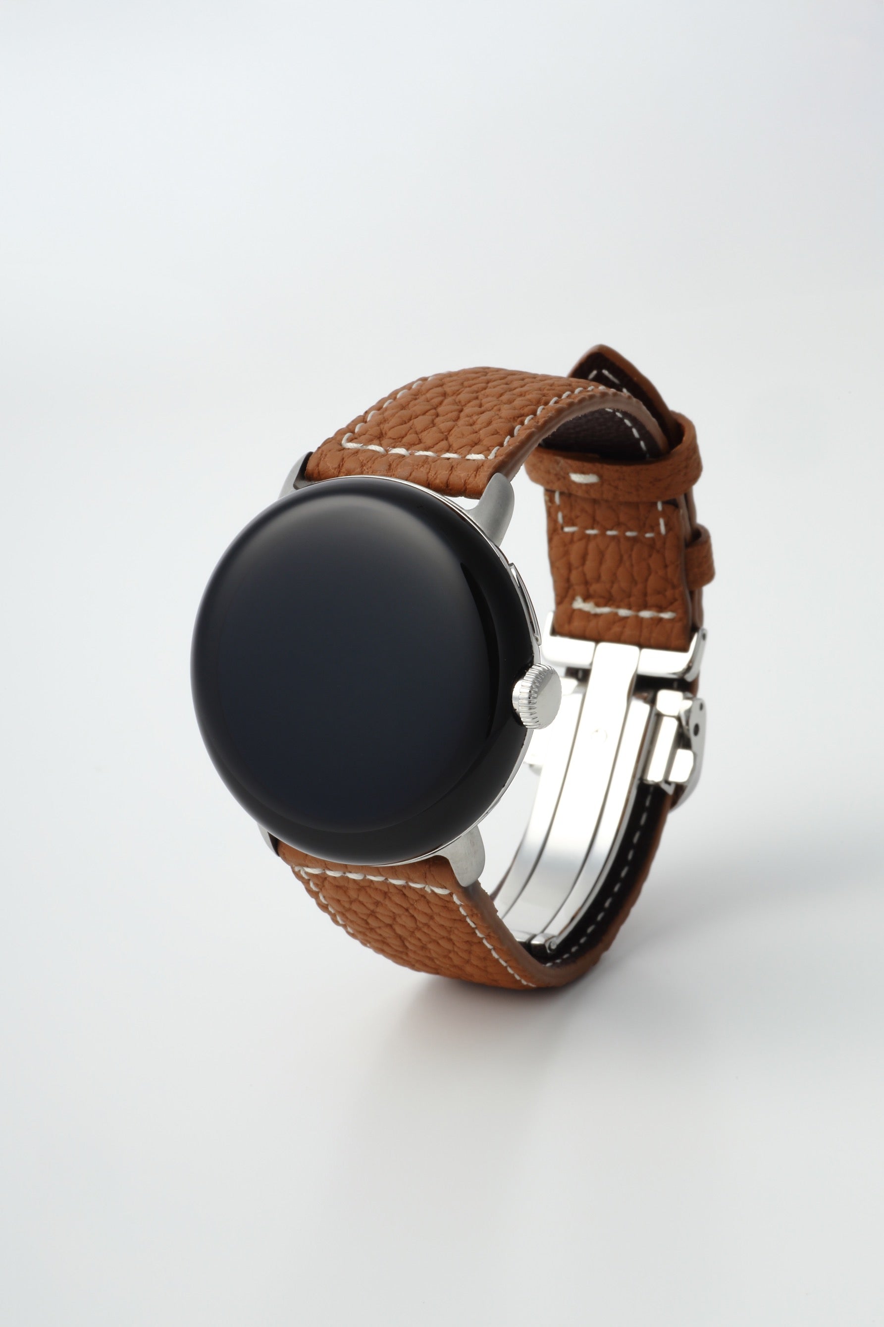 45mm 用 Google Pixel Watch用レザーバンド / シルバーメタル