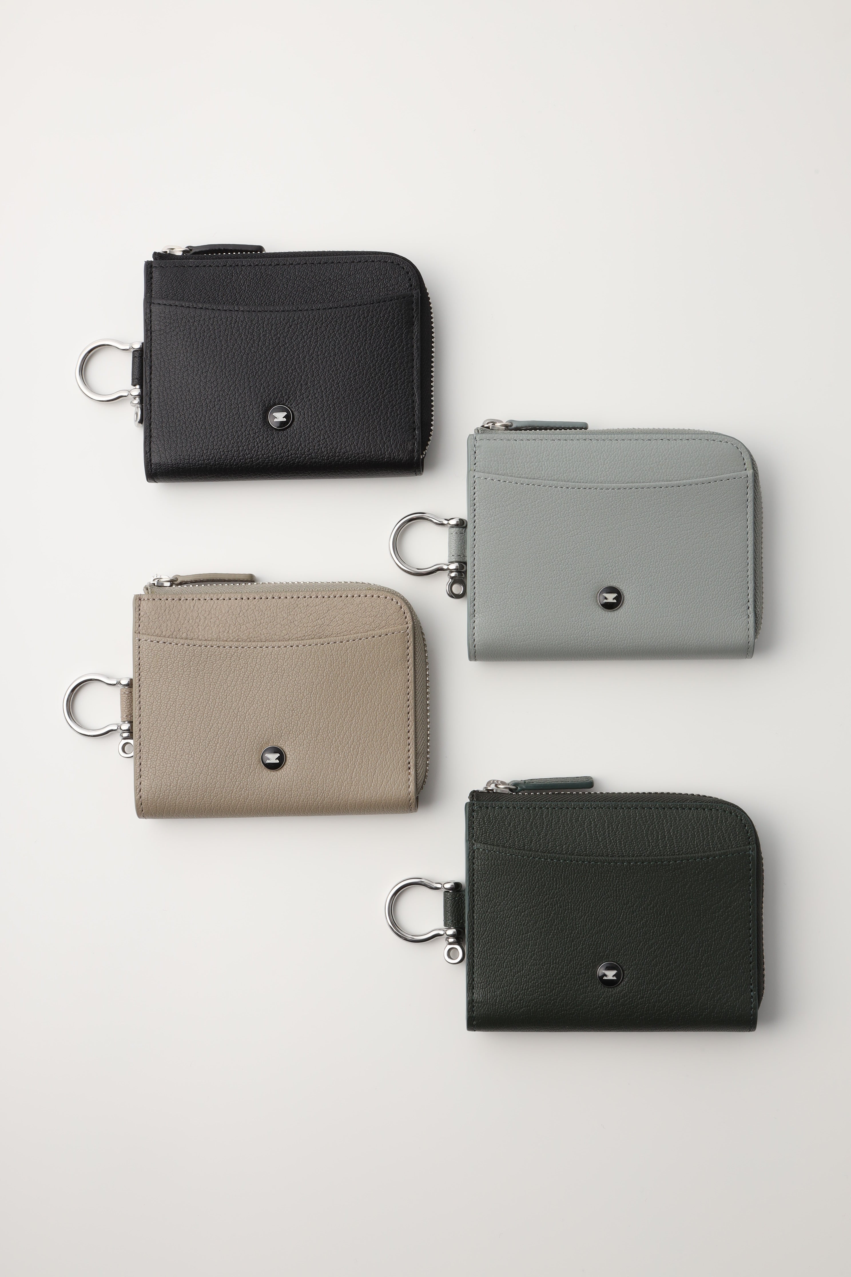ジップレザーウォレット グレー AirTag 収納ポケット付き 財布 / Zip Leather Wallet Blue Gray
