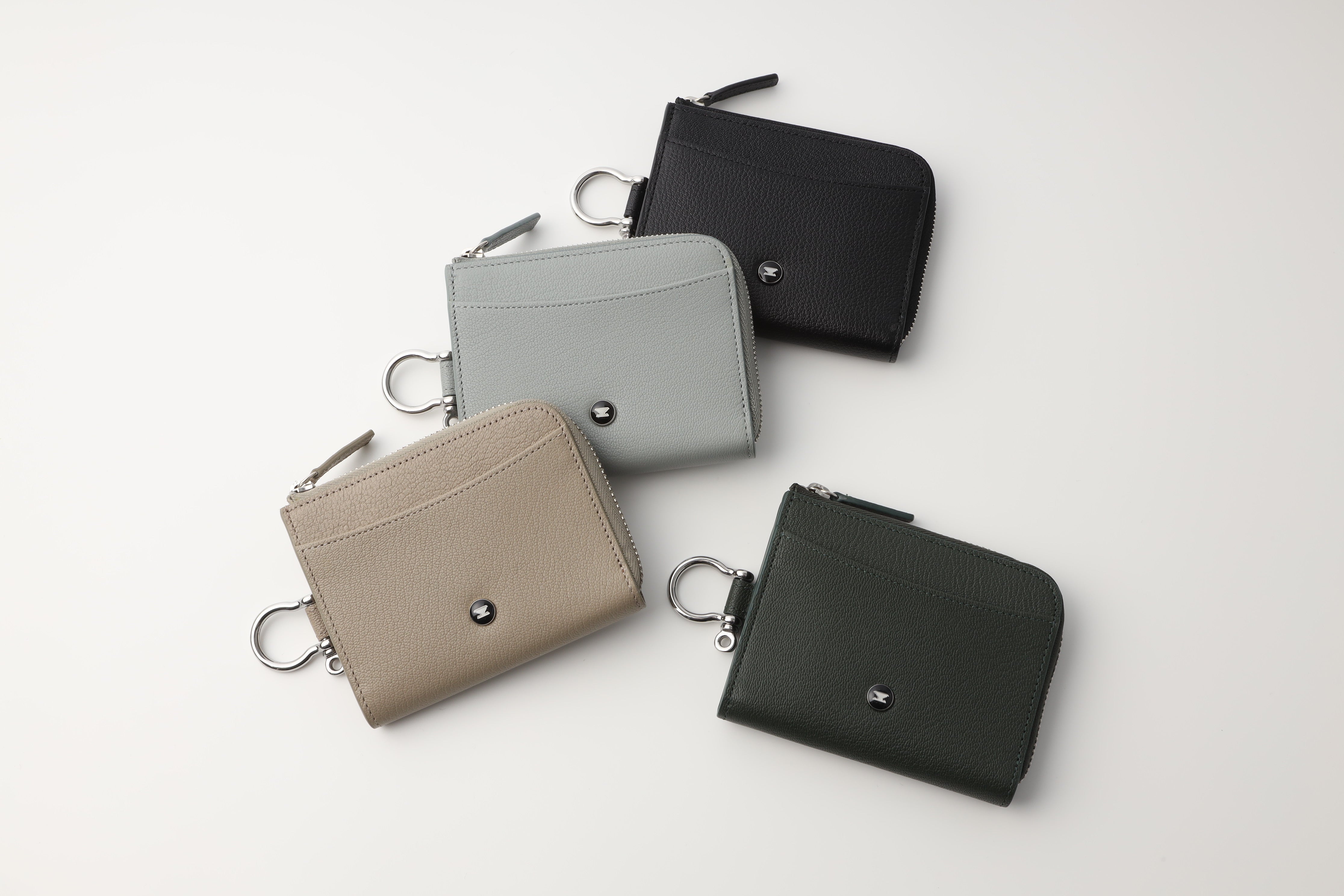 ジップレザーウォレット グレー AirTag 収納ポケット付き 財布 / Zip Leather Wallet Blue Gray