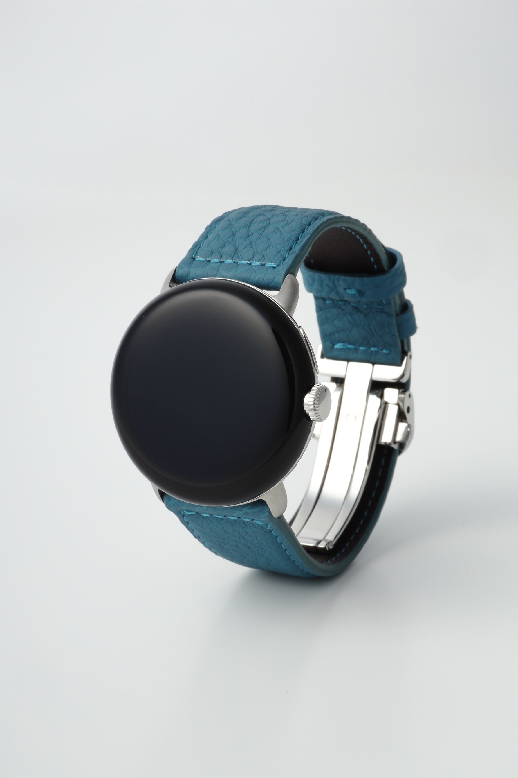 45mm 用 Google Pixel Watch用レザーバンド / シルバーメタル