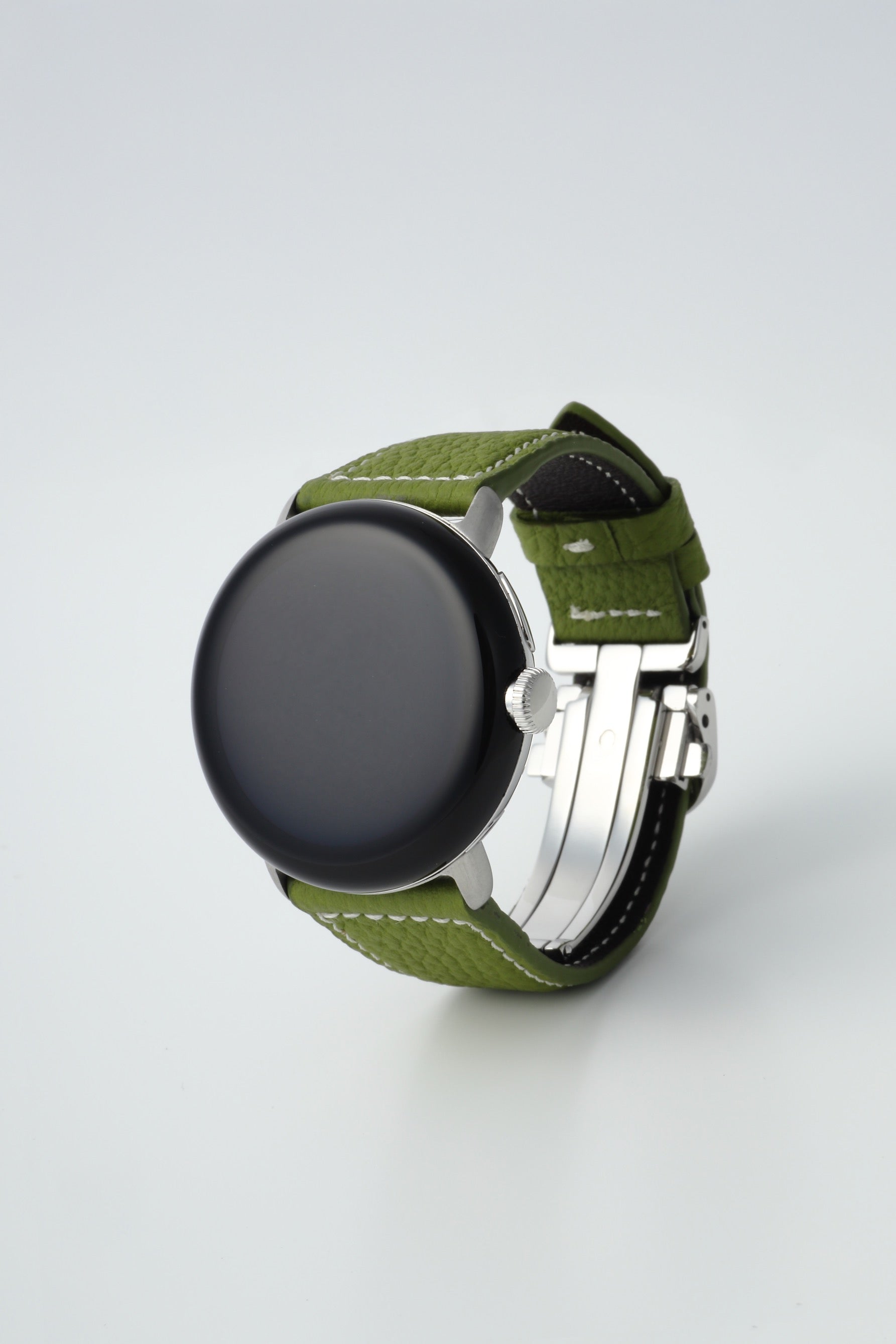 45mm 用 Google Pixel Watch用レザーバンド / シルバーメタル