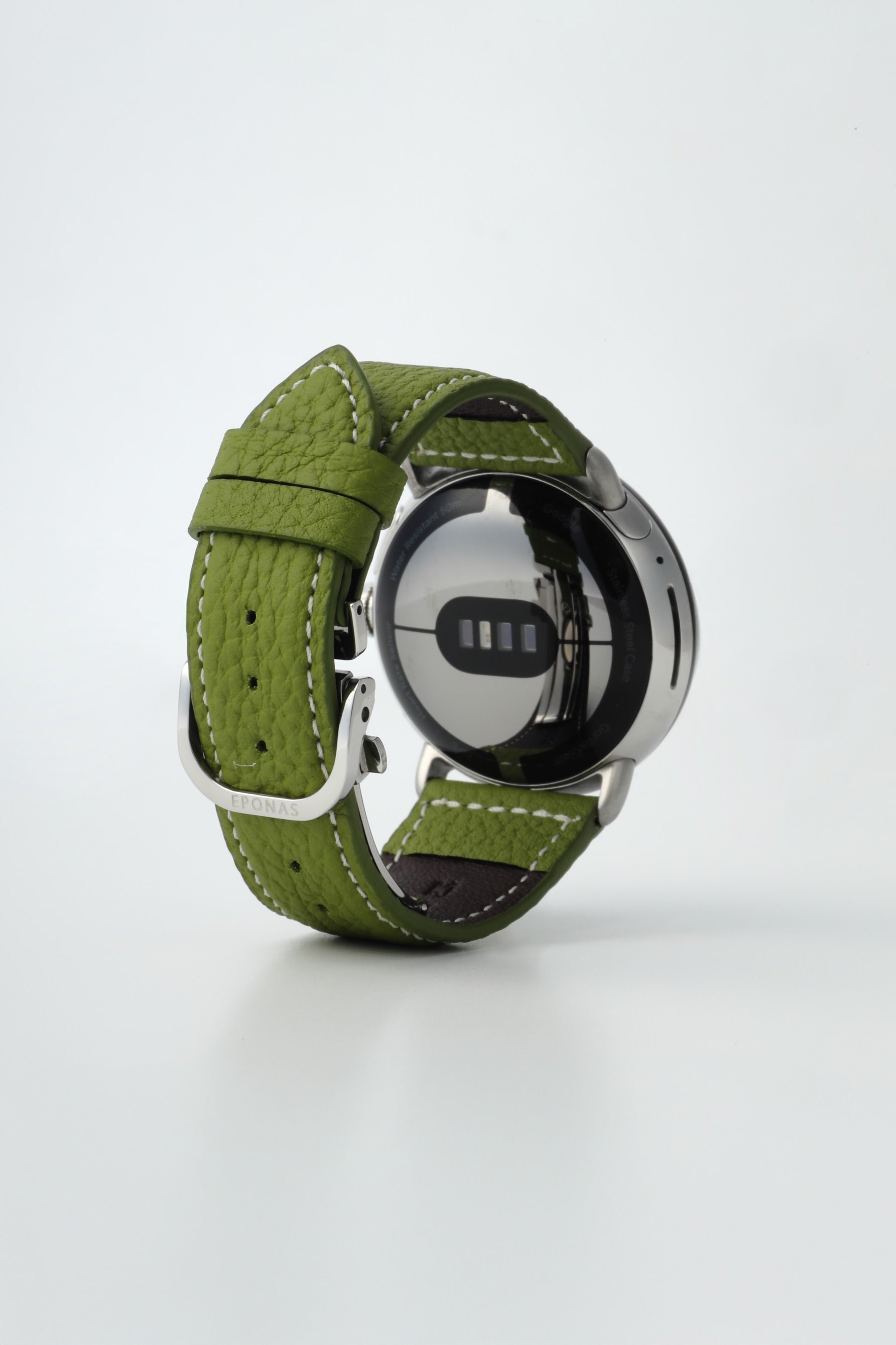 45mm 用 Google Pixel Watch用レザーバンド / シルバーメタル