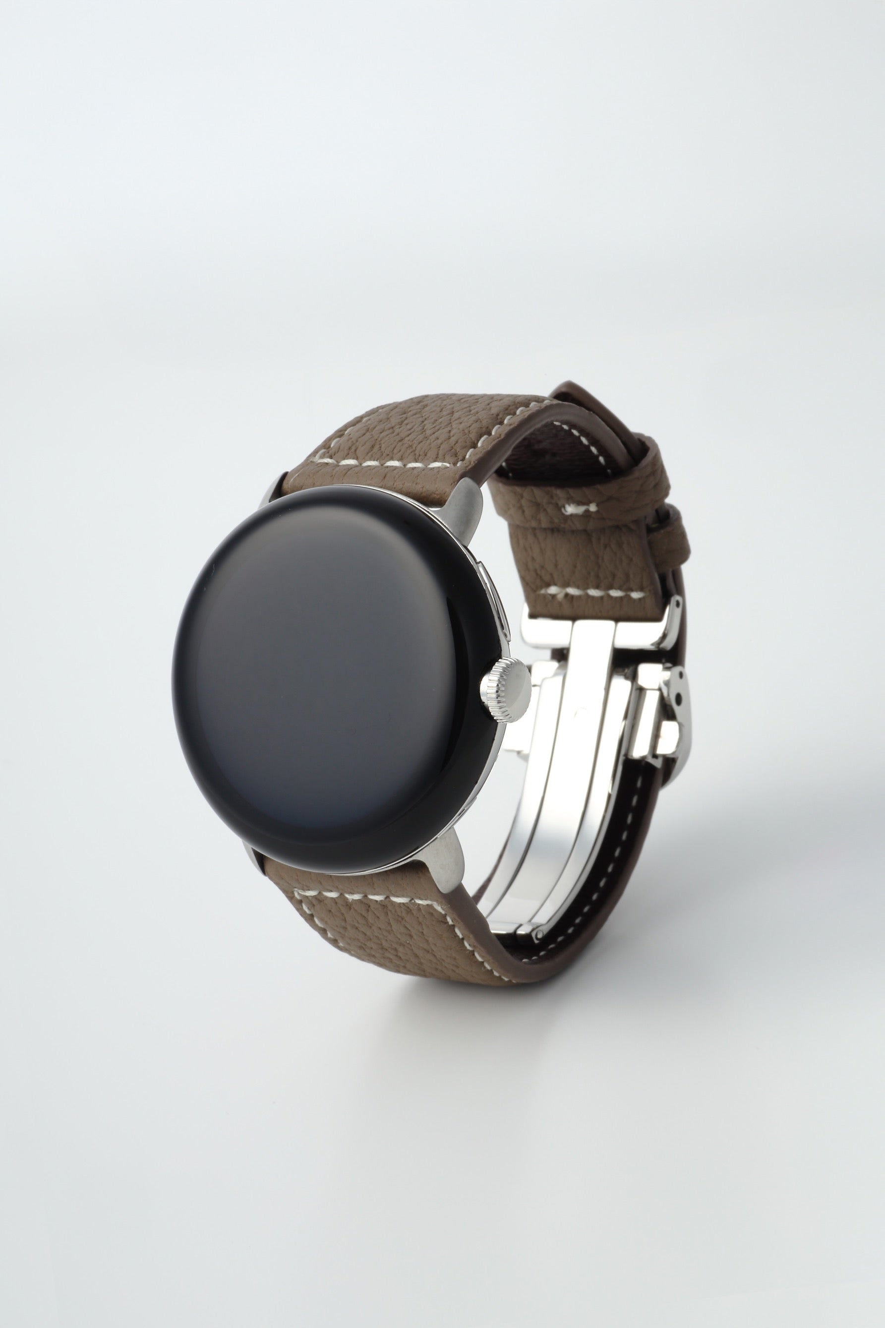 45mm 用 Google Pixel Watch用レザーバンド / シルバーメタル