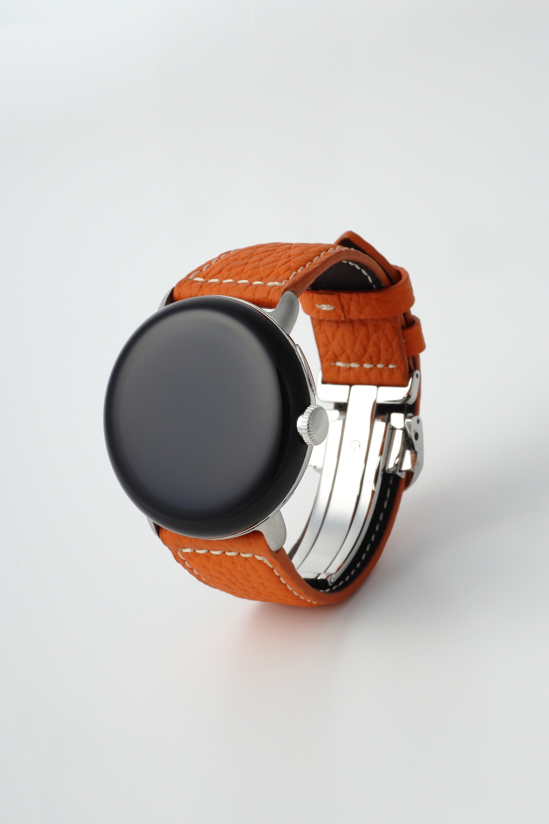 45mm 用 Google Pixel Watch用レザーバンド / シルバーメタル