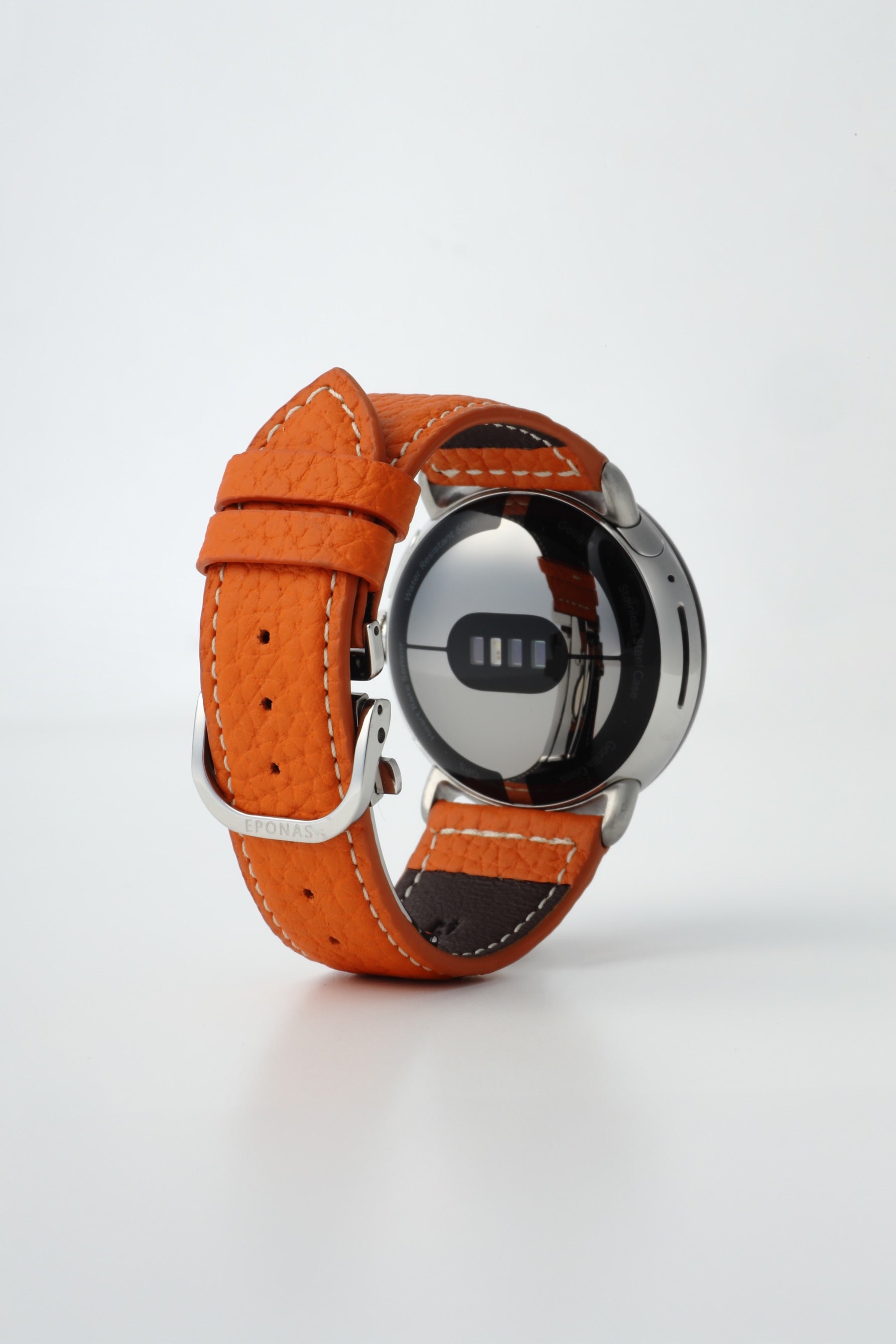 45mm 用 Google Pixel Watch用レザーバンド / シルバーメタル