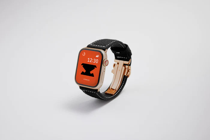 Apple Watch用レザーバンド ベルジアンブラック/ホワイトステッチ