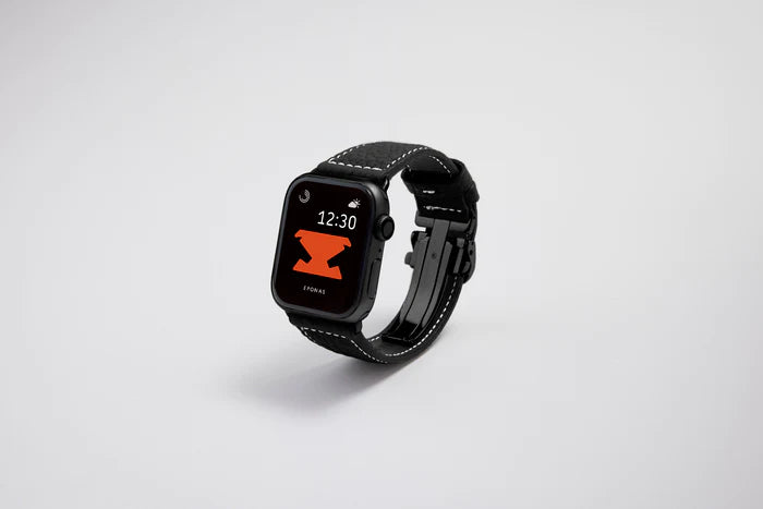Apple Watch用レザーバンド ベルジアンブラック/ホワイトステッチ