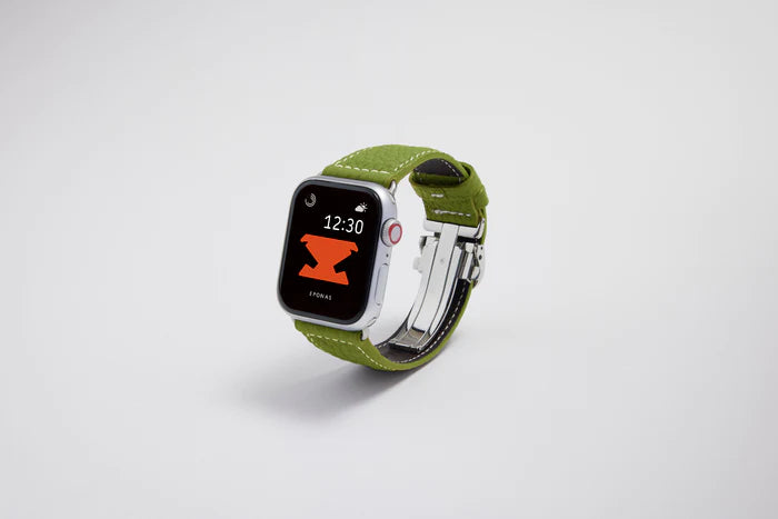 Apple Watch用レザーバンド リモージュグリーン/ホワイトステッチ