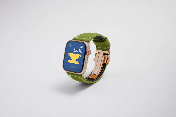 Apple Watch用レザーバンド リモージュグリーン/ホワイトステッチ