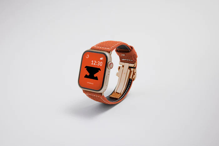 Apple Watch用レザーバンド バルセロナオレンジ/ホワイトステッチ