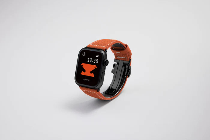 Apple Watch用レザーバンド バルセロナオレンジ/ホワイトステッチ