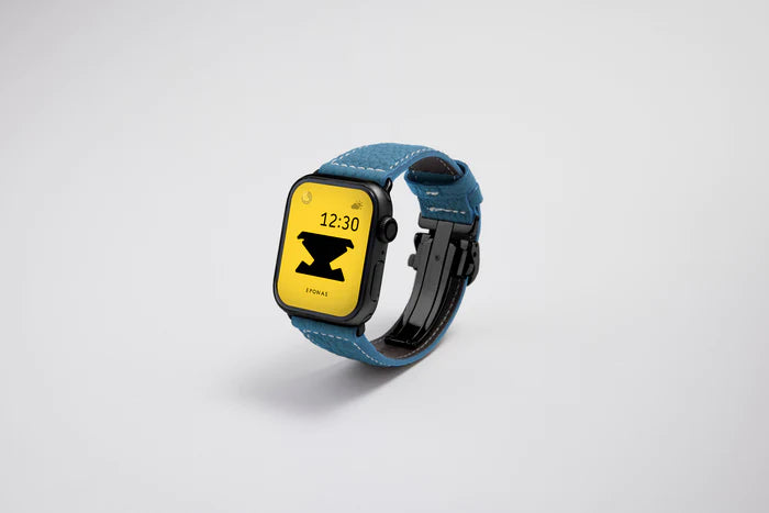 Apple Watch用レザーバンド スカンディナビアンブルー/ホワイトステッチ