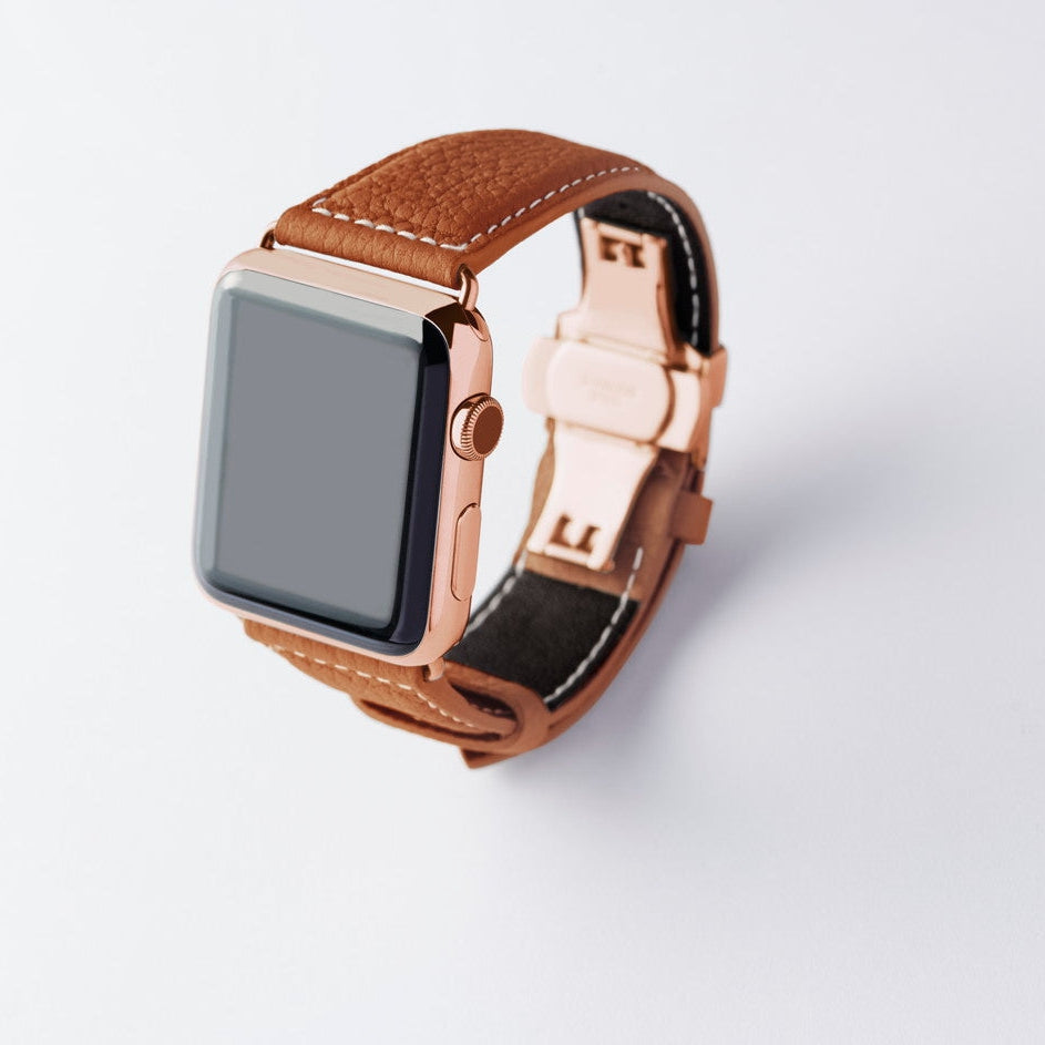 Apple Watch用レザーバンド Ultra 46mm 45mm 44mm /ゴールドメタル ダブルバックル