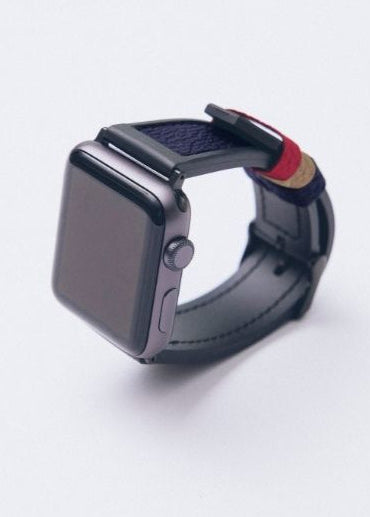 スポーツレザーバンド ミッドナイトブルー / ブラックメタル 46mm 45mm 44mm用