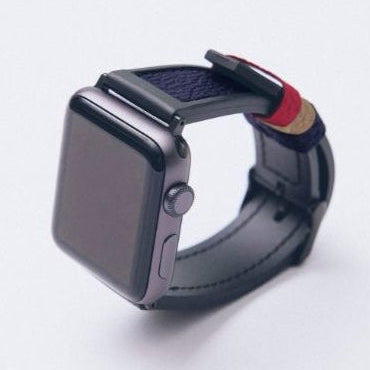 スポーツレザーバンド ミッドナイトブルー / ブラックメタル 46mm 45mm 44mm用