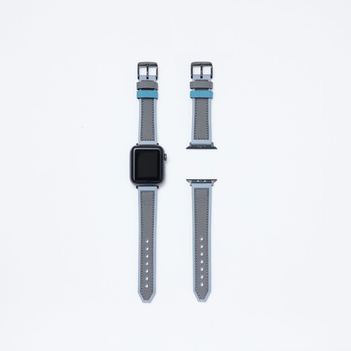Apple Watch用 スポーツレザーバンド 42mm 41mm 40mm ブラックメタル