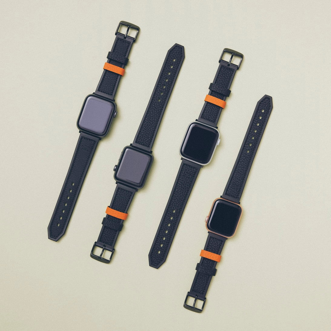 Apple Watch用 スポーツレザーバンド 46mm 45mm 44mm ブラックメタル