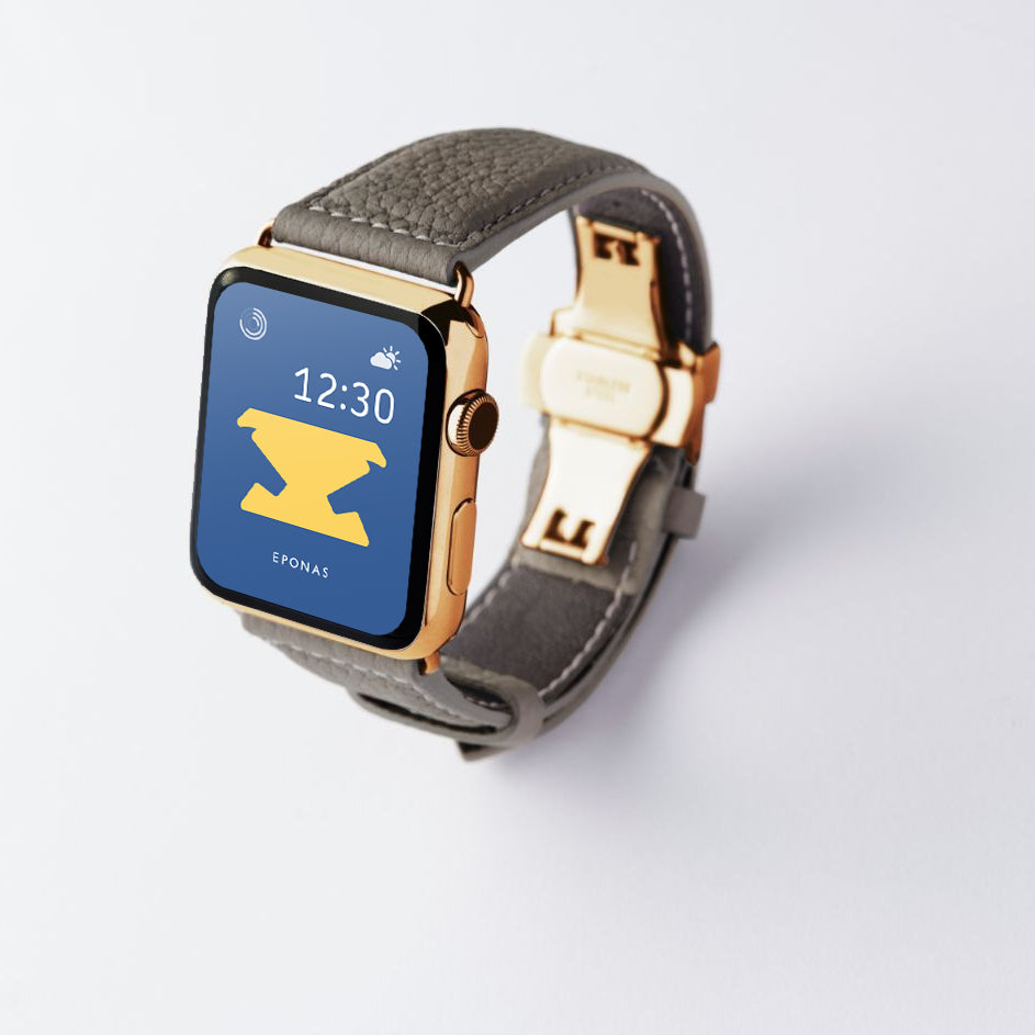 Apple Watch用レザーバンド 42mm 41mm 40mm / イエローゴールドメタル ダブルバックル