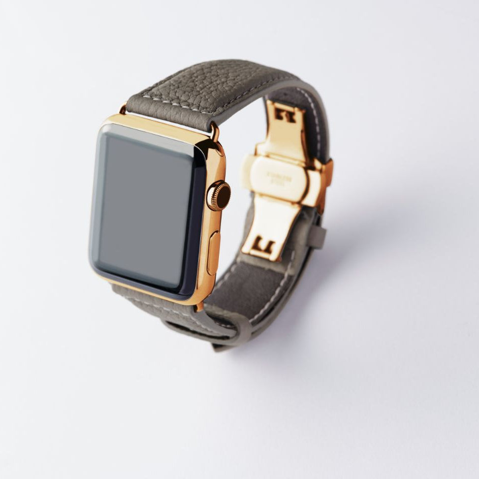 Apple Watch用レザーバンド Ultra 46mm 45mm 44mm /イエローゴールドメタル ダブルバックル