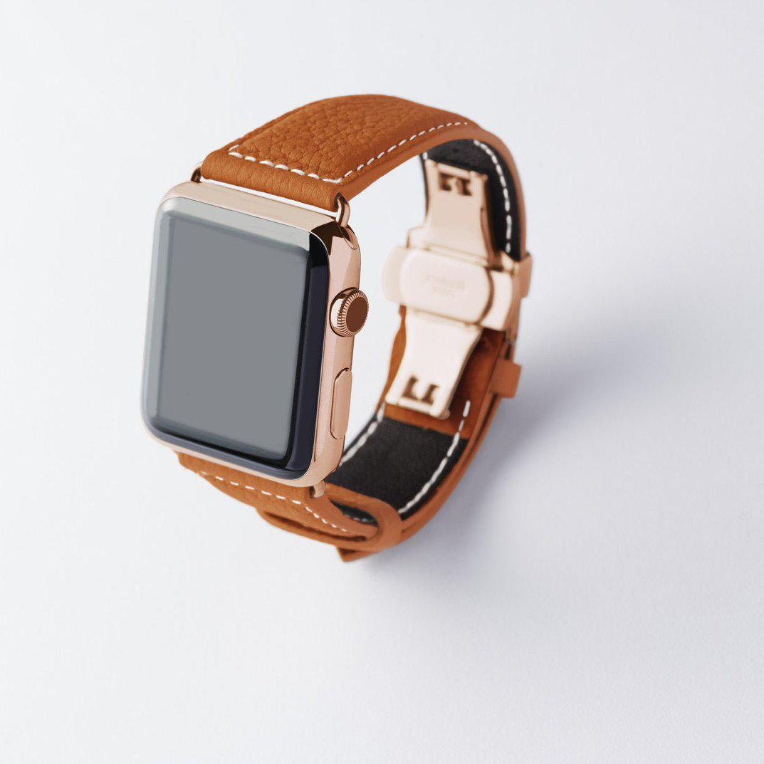 Apple Watch用レザーバンド Ultra 46mm 45mm 44mm /ゴールドメタル ダブルバックル