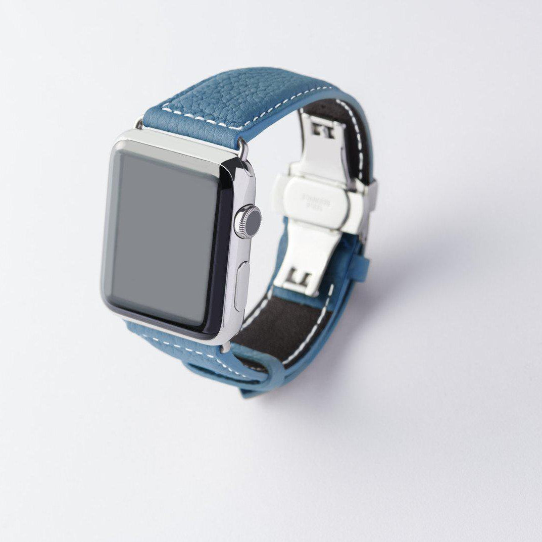 Apple Watch用レザーバンド Ultra 46mm 45mm 44mm /シルバーメタル ダブルバックル