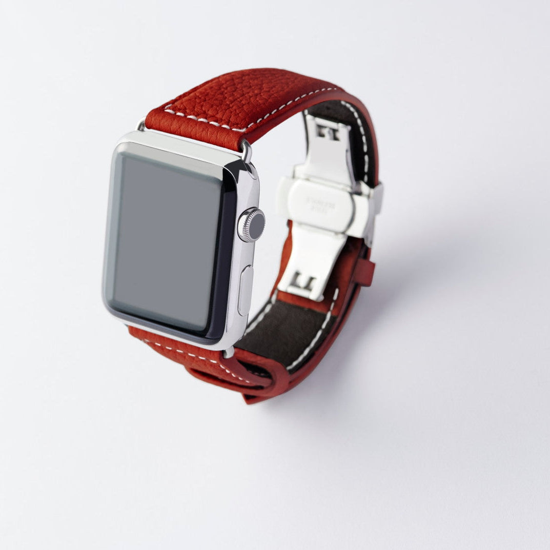 Apple Watch用レザーバンド Ultra 46mm 45mm 44mm /シルバーメタル ダブルバックル