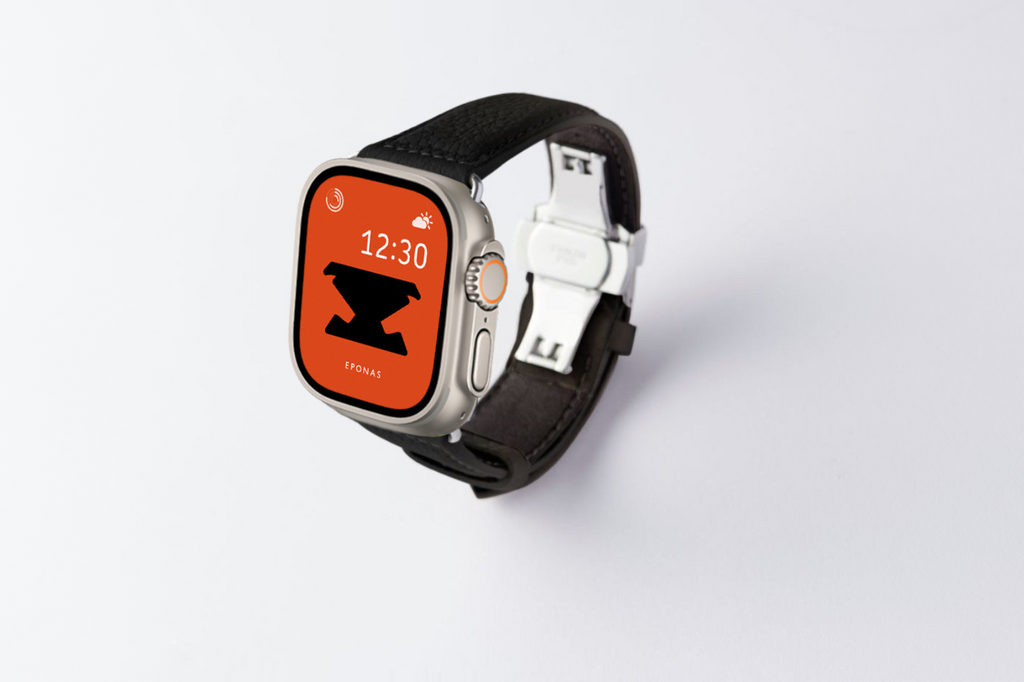 NEW Apple Watch Ultra 49mm 用レザーバンド Wide  /シルバーメタル