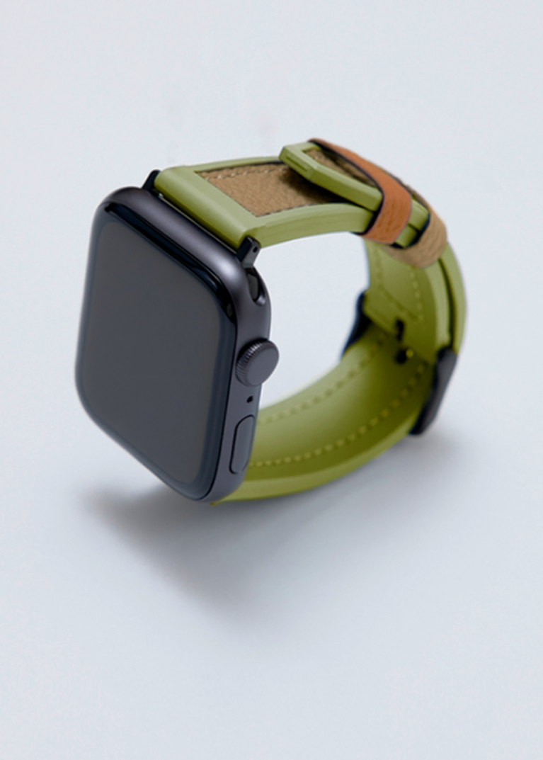 Apple Watch用 スポーツレザーバンド 46mm 45mm 44mm ブラックメタル
