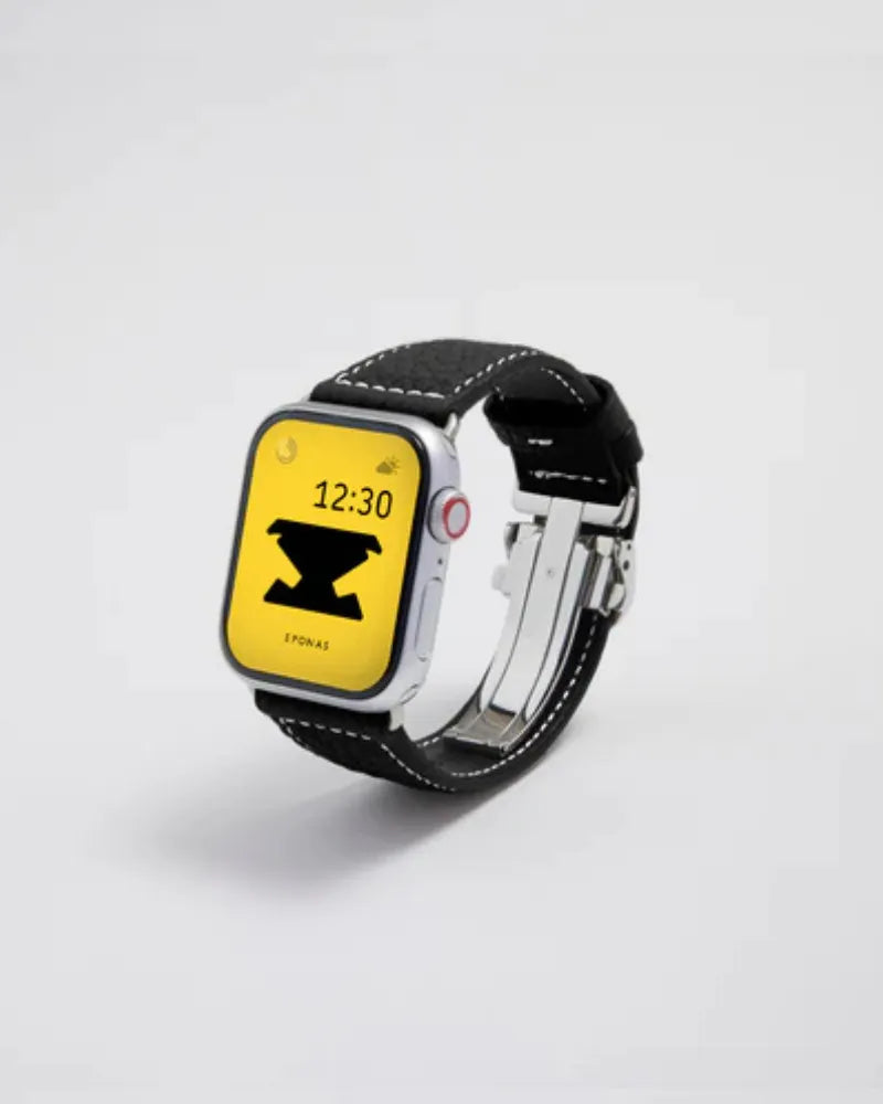 Apple Watch用レザーバンド　ベルジアンブラック/ホワイトステッチ