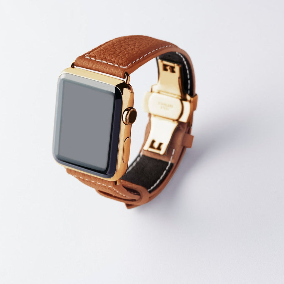 Apple Watch用レザーバンド 42mm 41mm 40mm / イエローゴールドメタル ダブルバックル