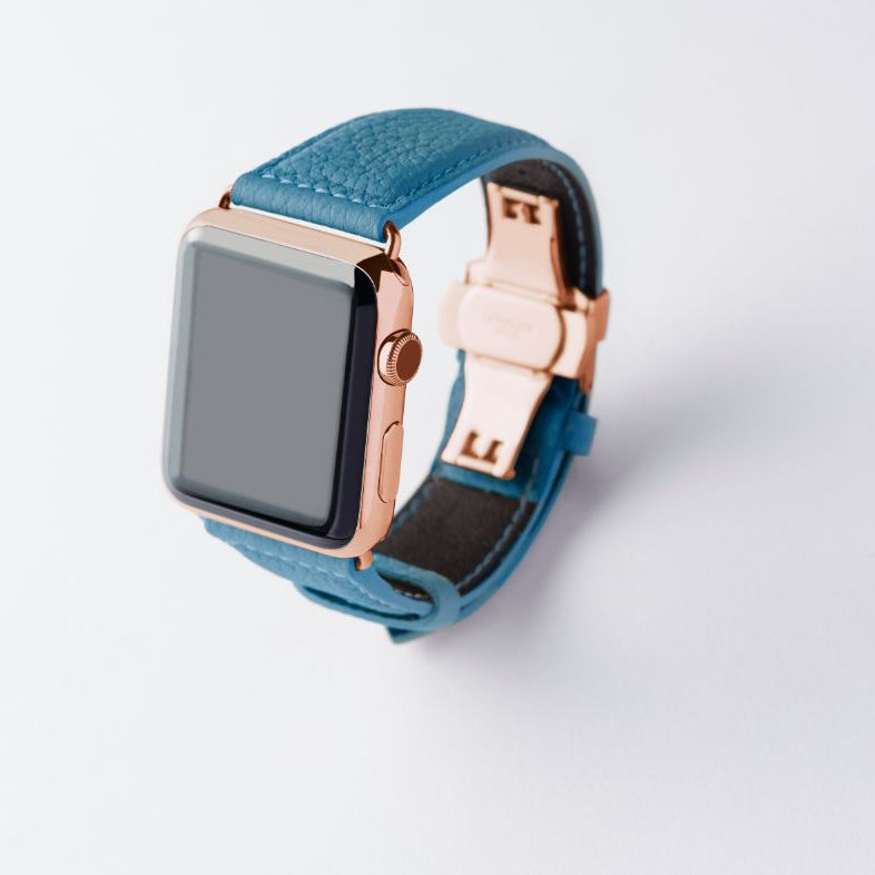 Apple Watch用レザーバンド 42mm 41mm 40mm / イエローゴールドメタル ダブルバックル