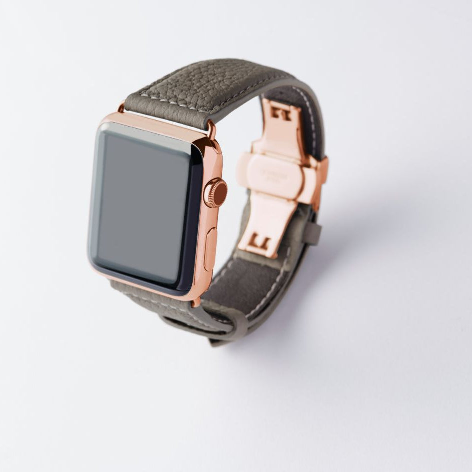 Apple Watch用レザーバンド 42mm 41mm 40mm / ゴールドメタル ダブルバックル