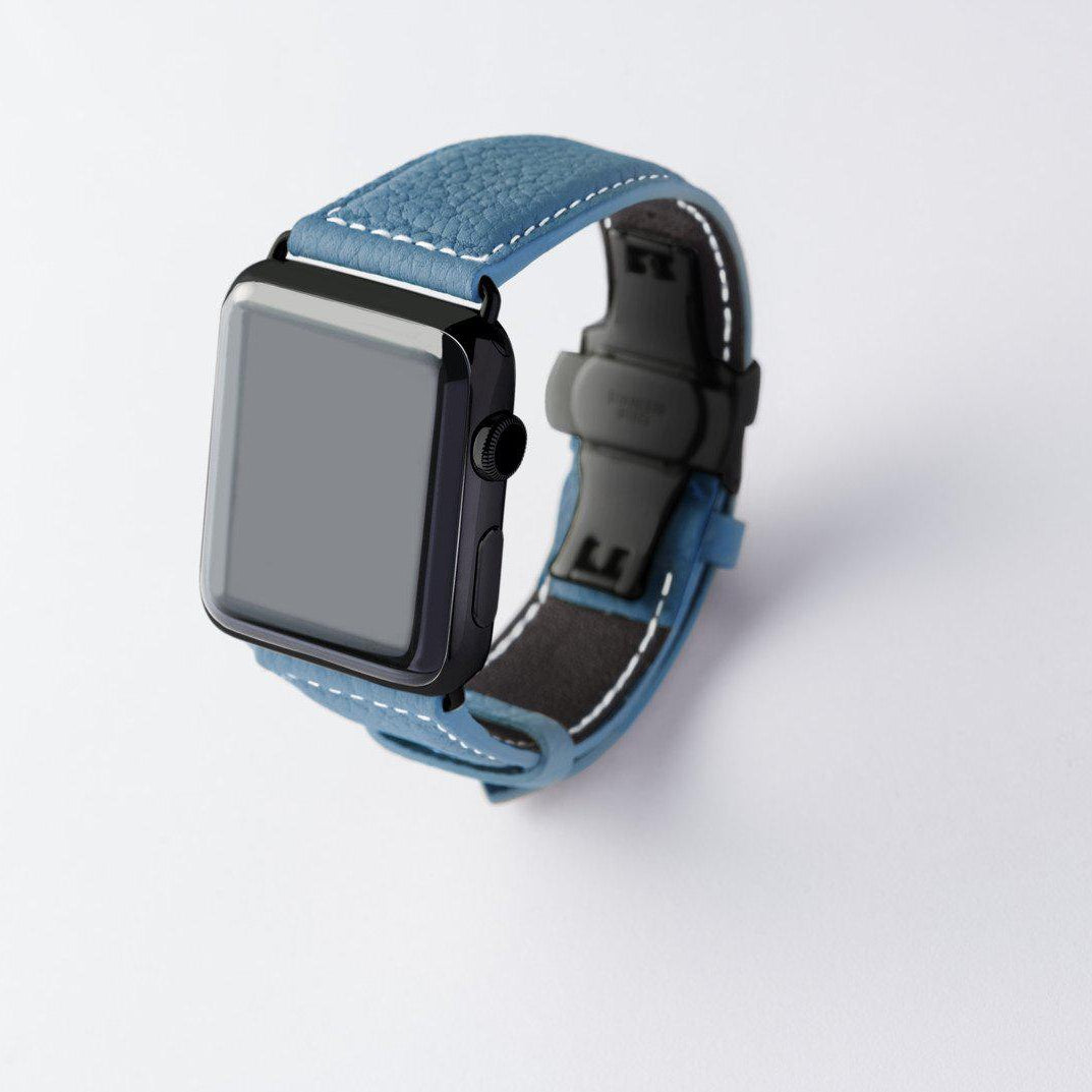 Apple Watch用レザーバンド Ultra 46mm 45mm 44mm / ブラックメタル ダブルバックル