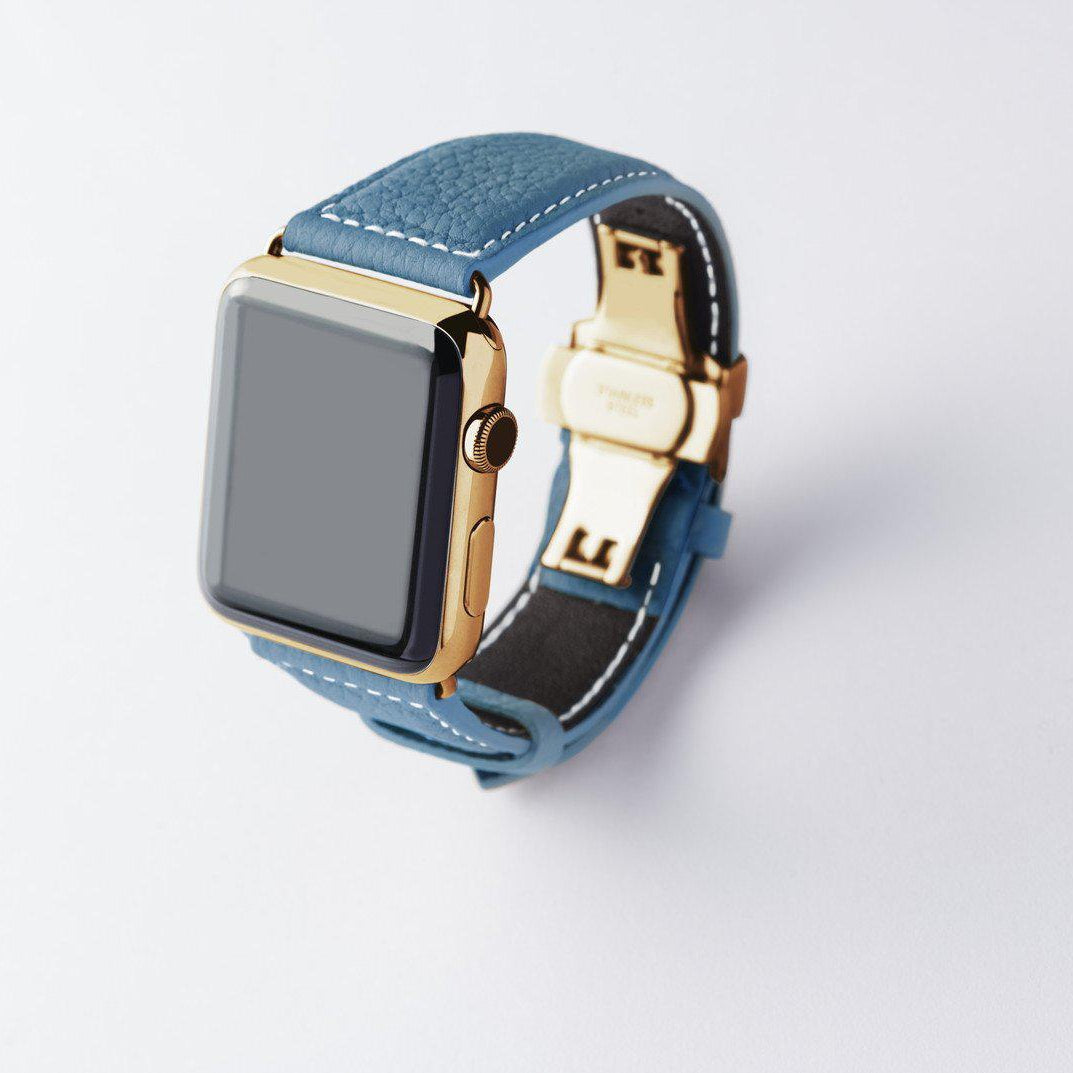 Apple Watch用レザーバンド Ultra 46mm 45mm 44mm /イエローゴールドメタル ダブルバックル