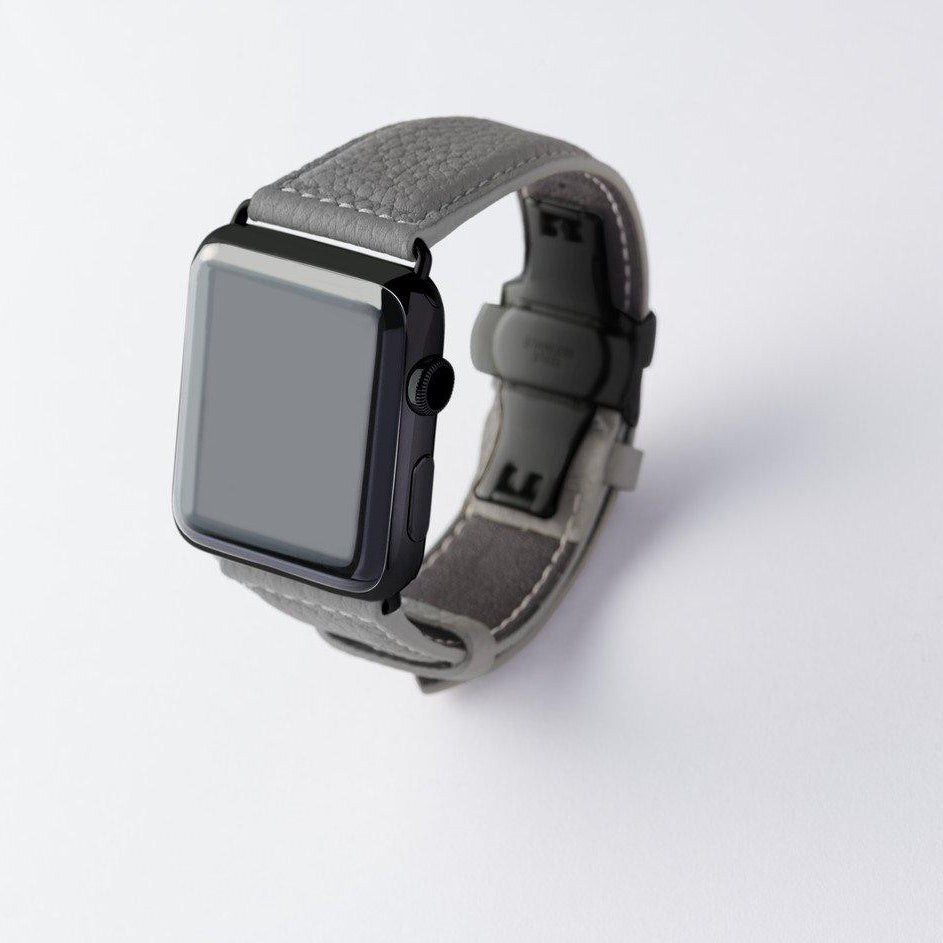 Apple Watch用レザーバンド Ultra 46mm 45mm 44mm / ブラックメタル ダブルバックル